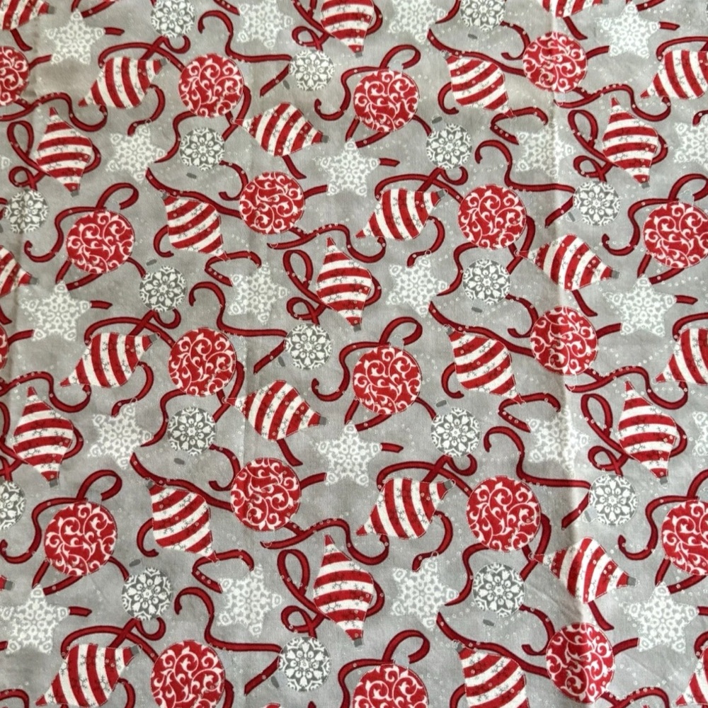 Studio 8 for Quilting Treasures Christmas Ornament Cotton 1 yard Gray White Red